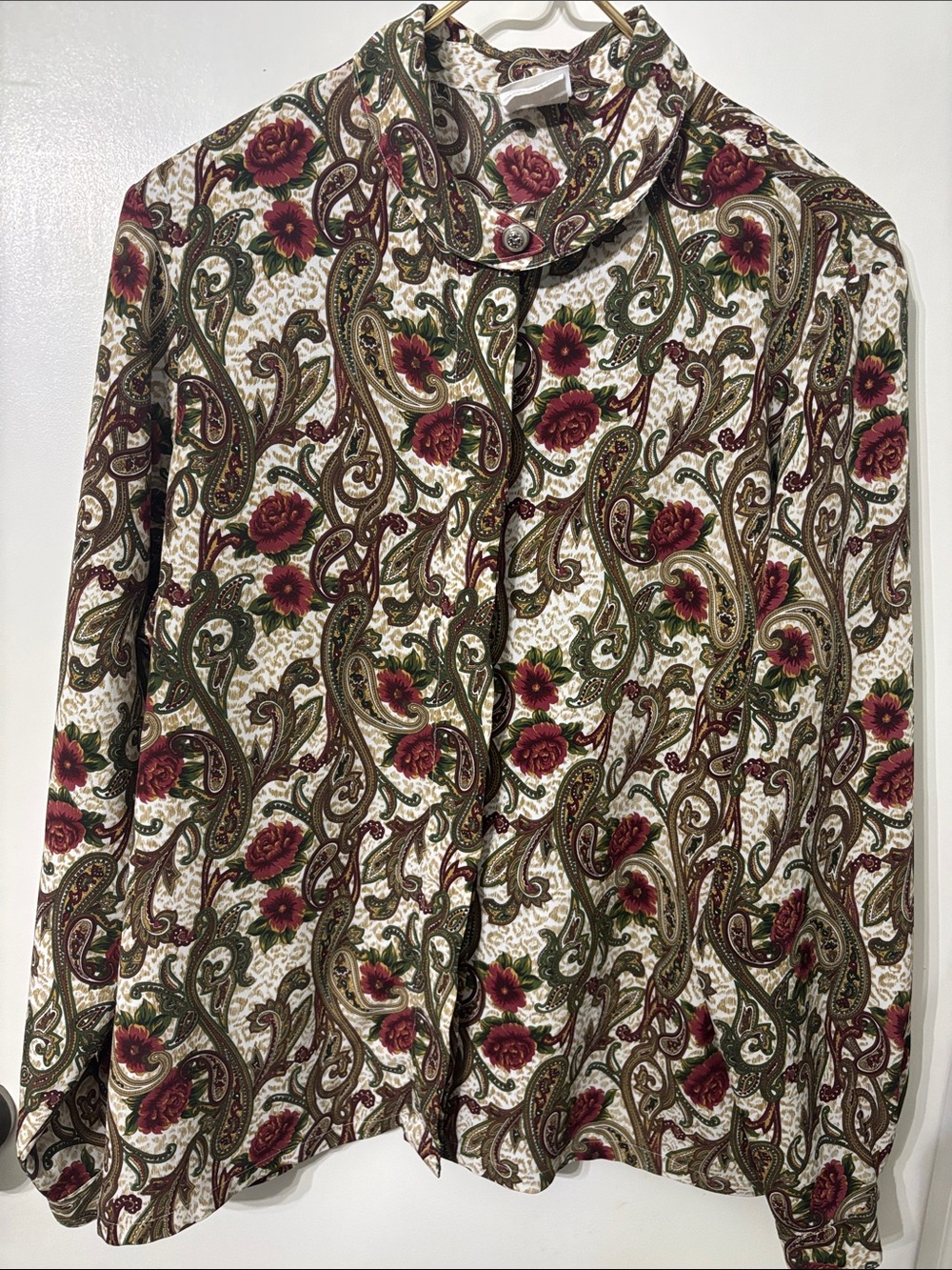 Koret Cream Button-Down Shirt with Burgundy Floral & Olive Paisley Vintage